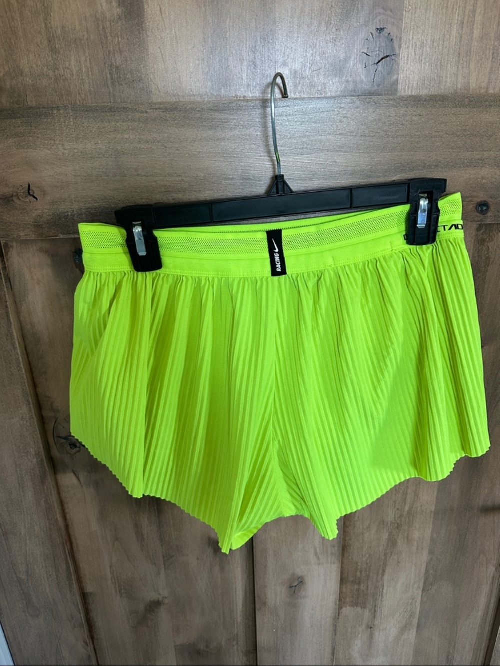 Nike Aeroswift Women's Neon Yellow Athletic Short with double nike Swoosh - Picture 9 of 16